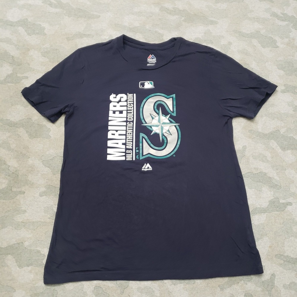 Seattle Mariners Top Womens Large Blue Majestic Short Sleeve MLB Baseball